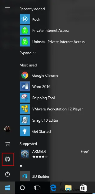Ustawienia Windowsa 10
