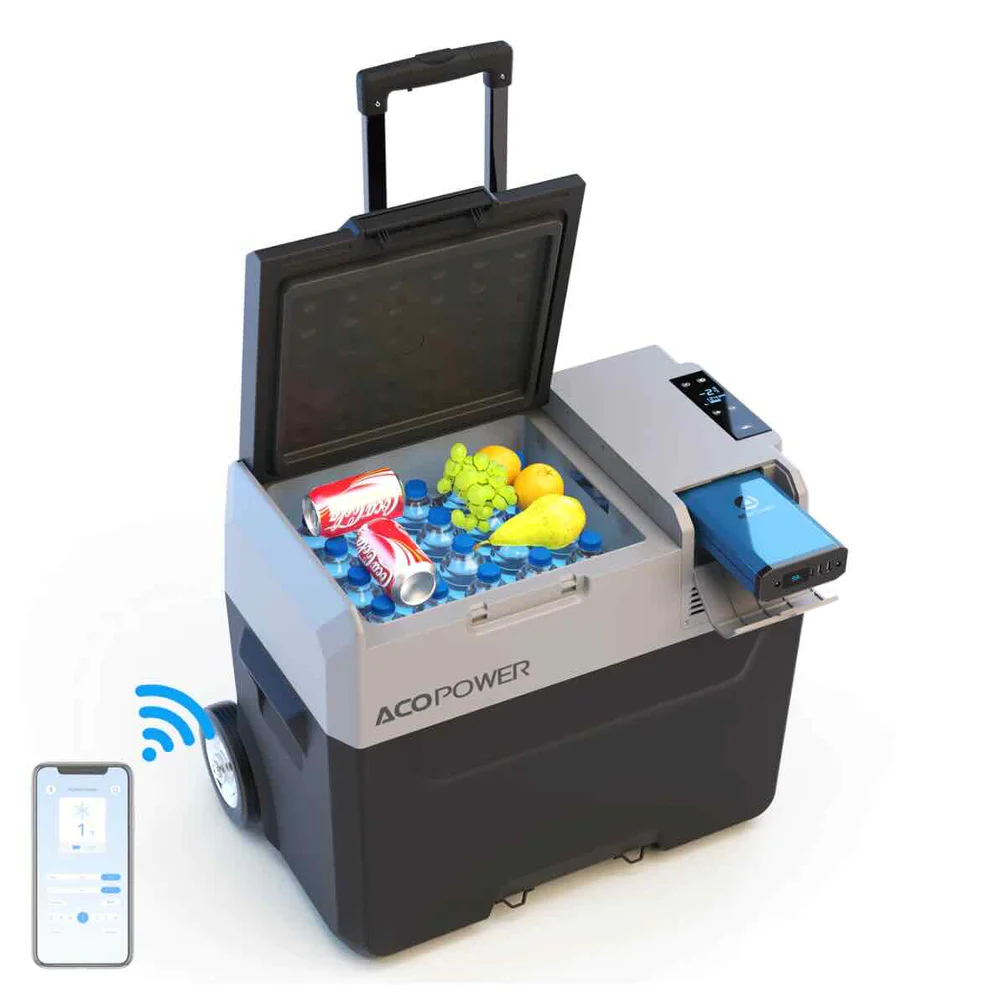 這款便攜式冷藏箱採用太陽能供電,可容納 53 罐,40% 折扣 2 Acopower lioncooler pro portable solar fridge freezer, 42 quarts - with battery