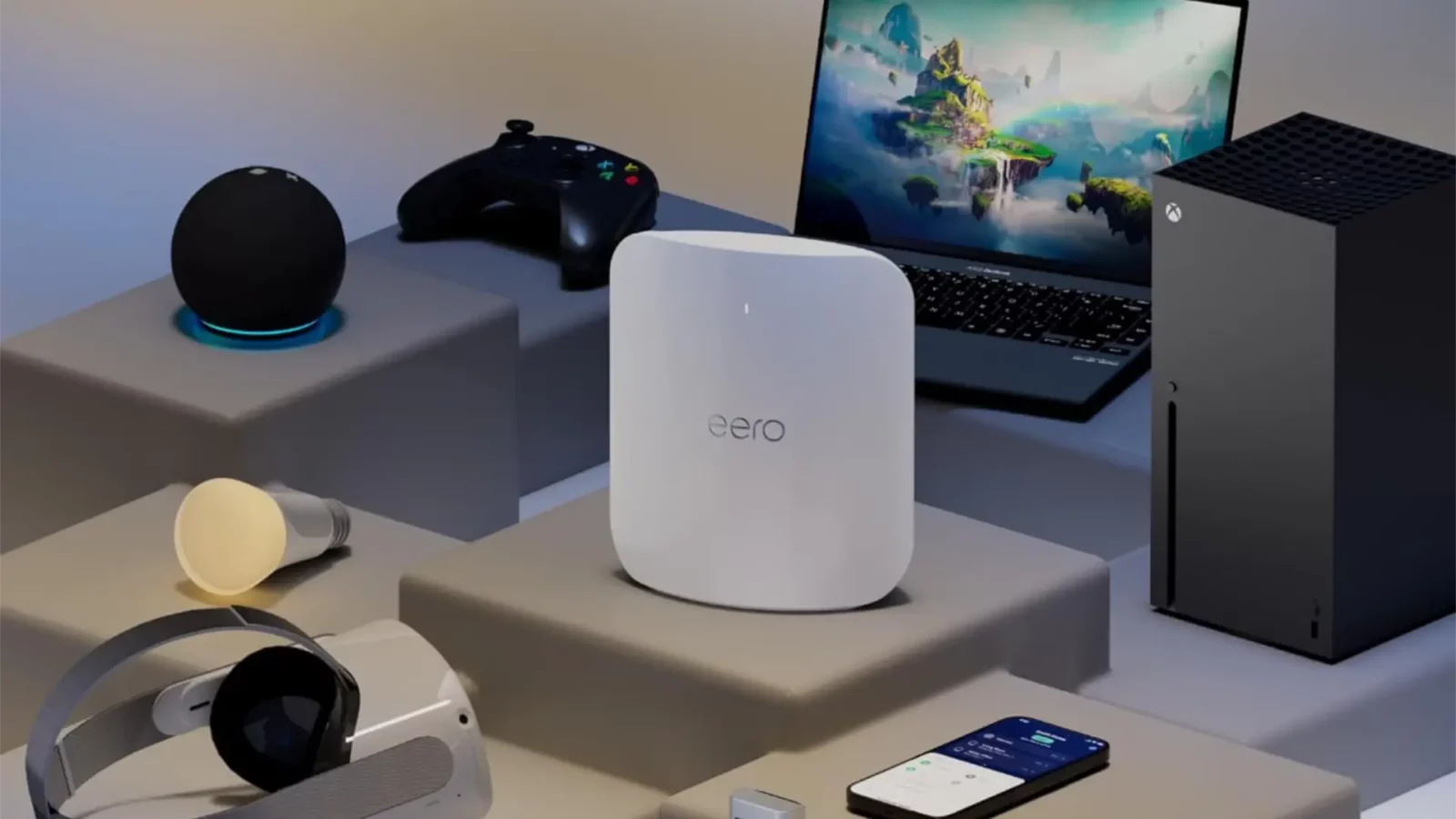 os melhores novos dispositivos da Amazon: echo, fire tv e mais 15 A personal computer with a flat panel display, mouse, headphones, and other peripherals sits atop a table, providing a multimedia output device for indoor use.