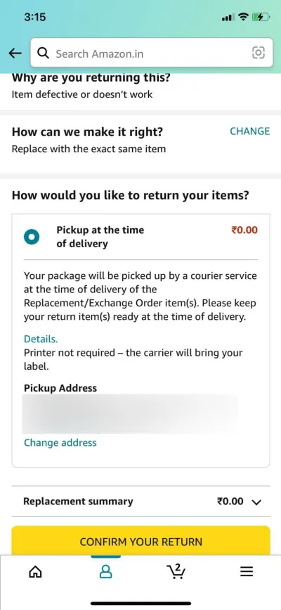 Amazon返品注文の受け取り住所