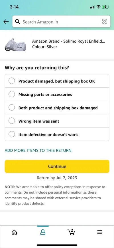 Amazon 「この返品に商品を追加」ボタン