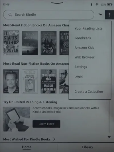 ตัวเลือกเว็บเบราว์เซอร์ Kindle