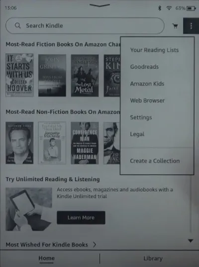 Opzione browser Web Kindle