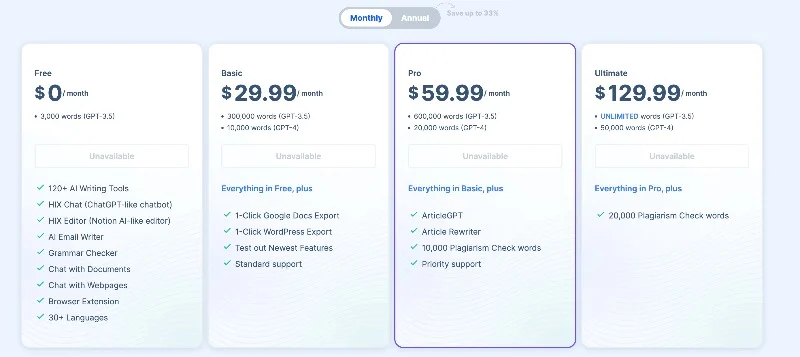 paket harga hix ai hix ai pricing plans