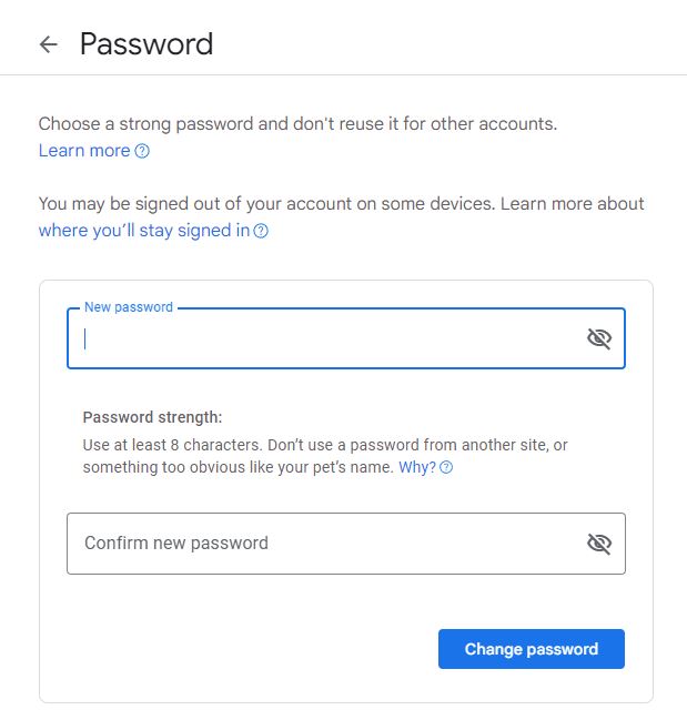 Modifica della password dell'account Google