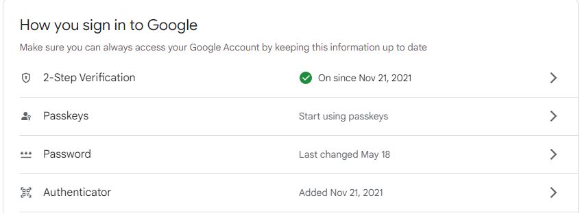 Impostazioni di sicurezza dell'account Google
