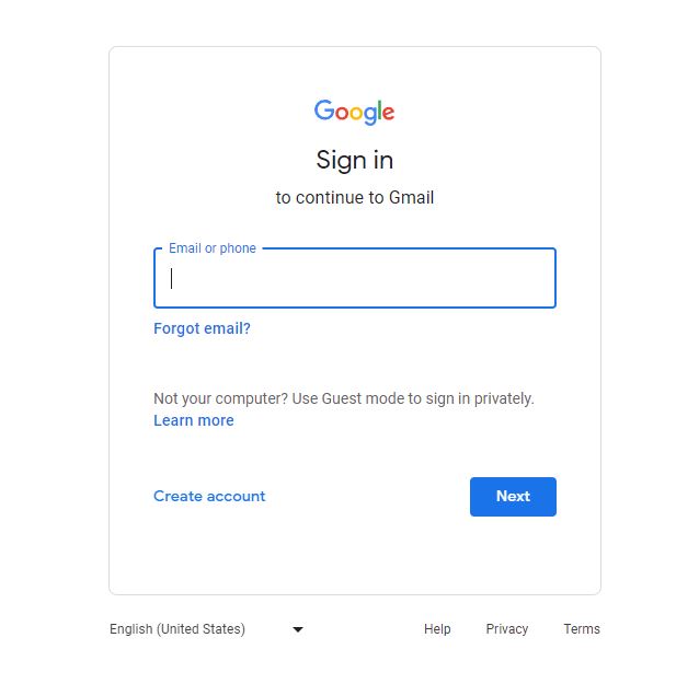 Gmail-Anmeldeseite