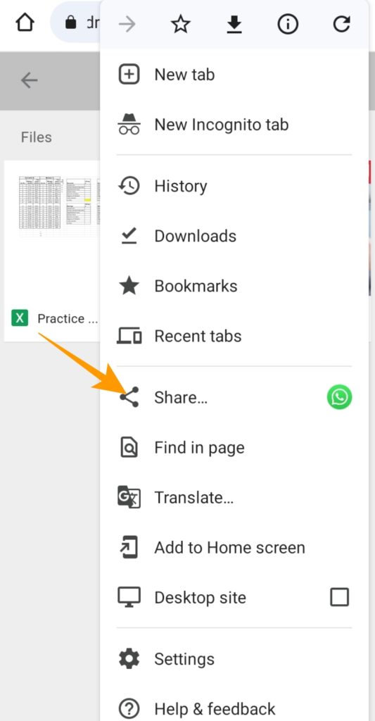 meniul pop-up folder Google Drive