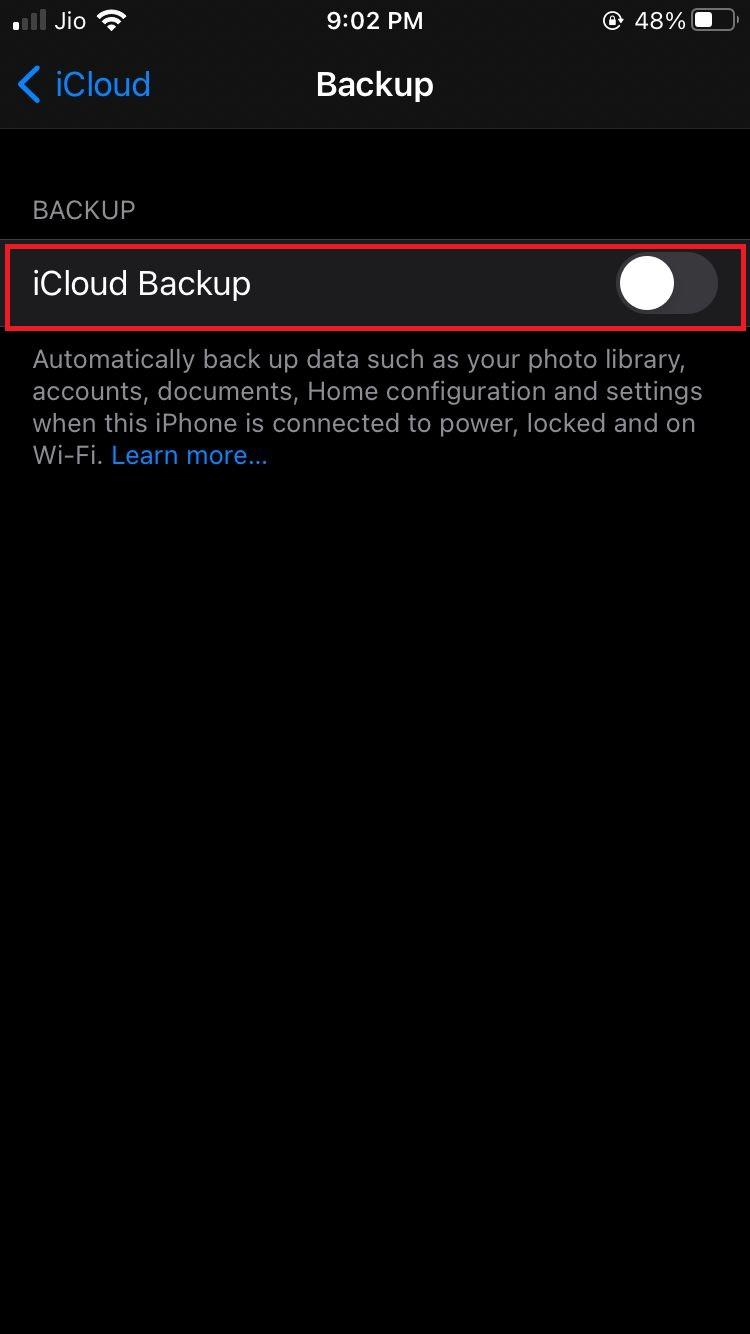 backup do iCloud ativado