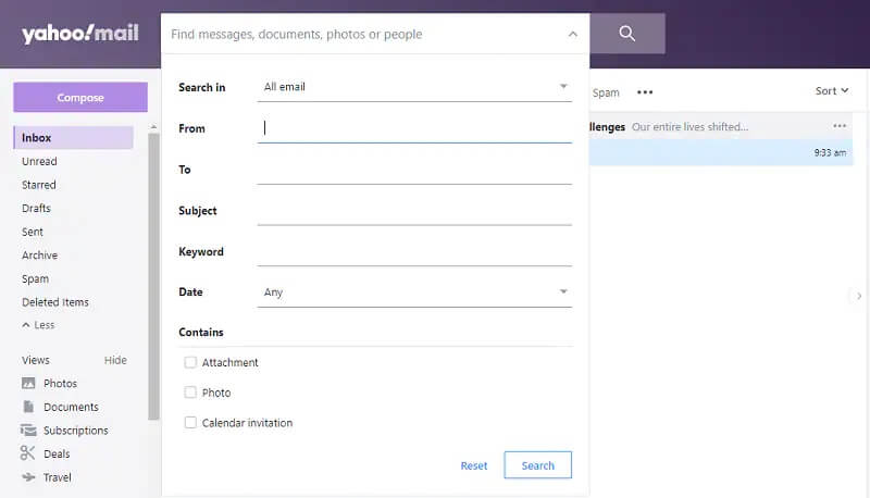recherche avancée des e-mails Yahoo