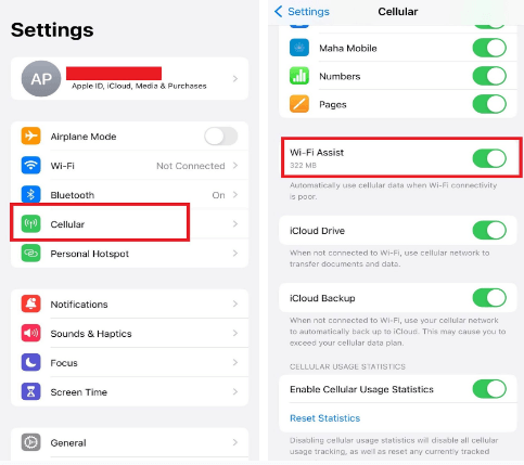paramètres de l'iphone
