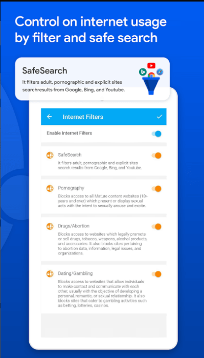 Filtro de Internet en la aplicación Family Time