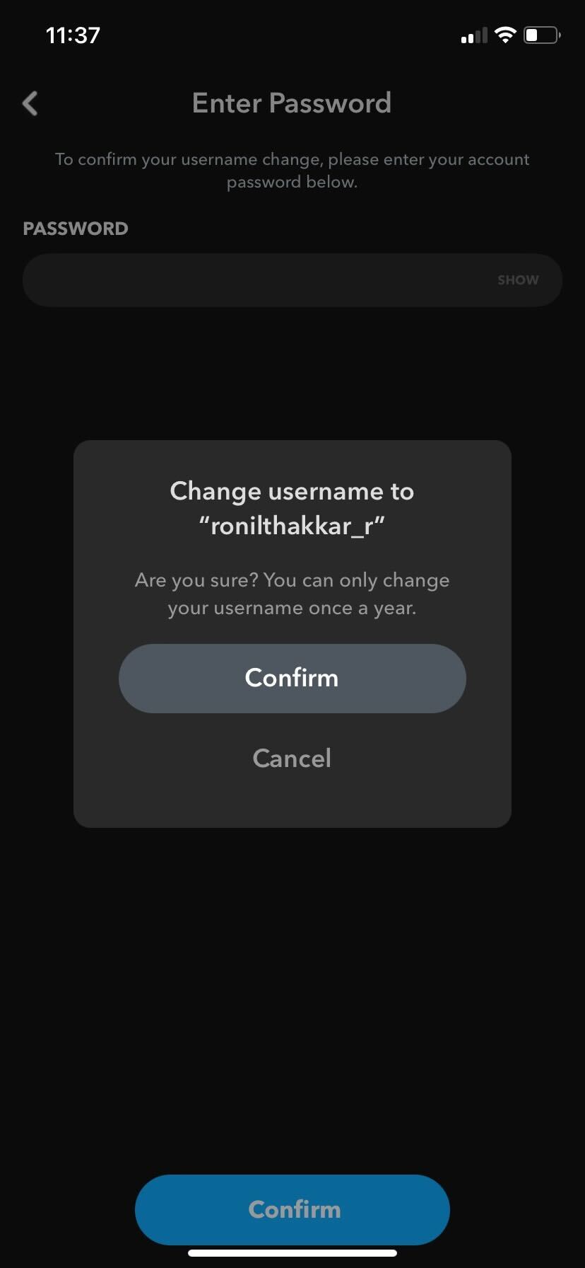 Bestätigen Sie die Änderung des Snapchat-Benutzernamens