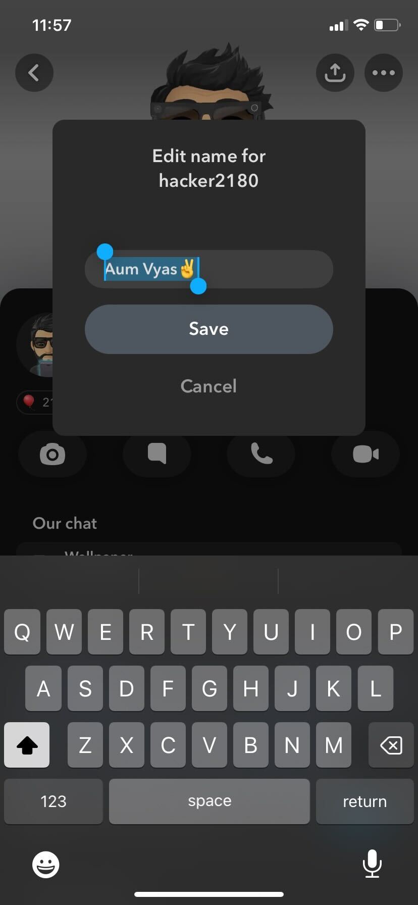 Snapchat arkadaşınızın Görünen Adını düzenleyin