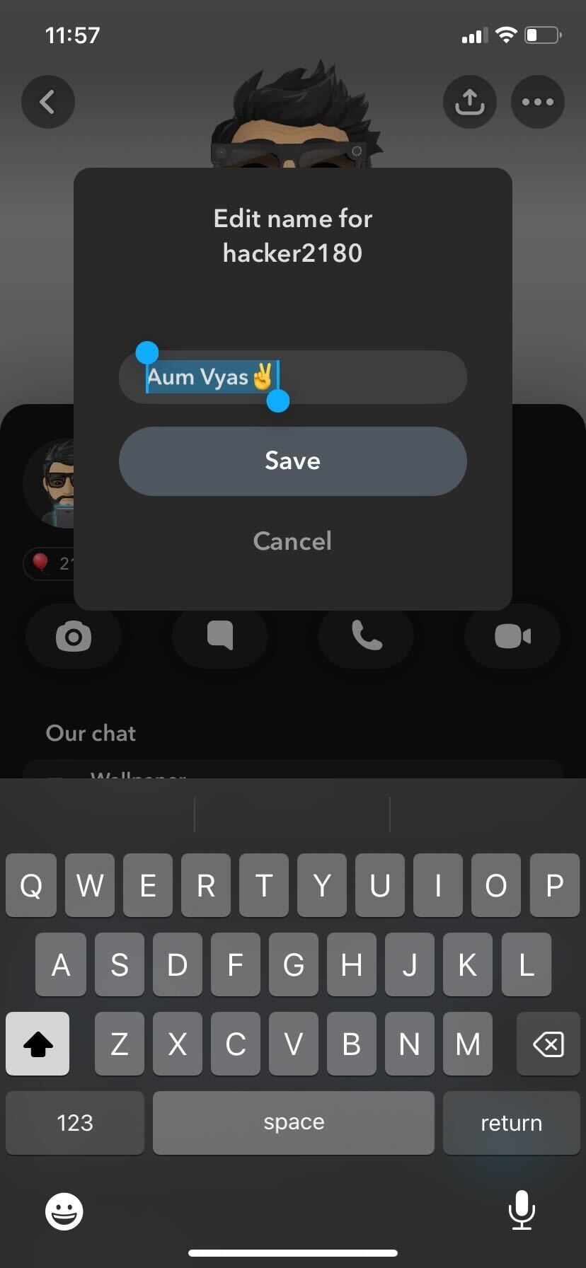 Snapchat edytuje nazwę wyświetlaną znajomego