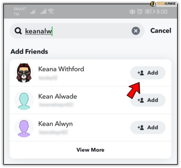 Кнопка добавления друга в Snapchat