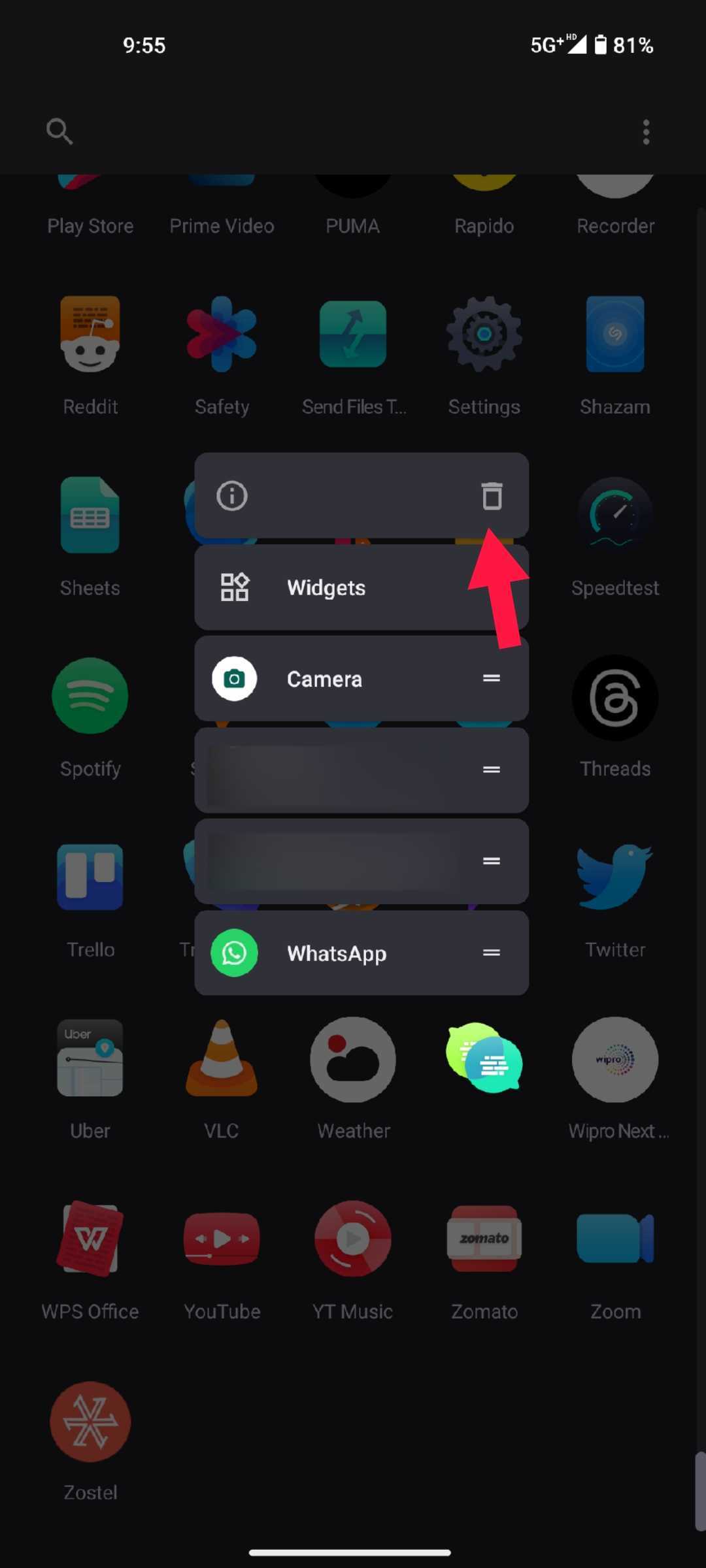 Ikona usuwania WhatsApp na Androidzie