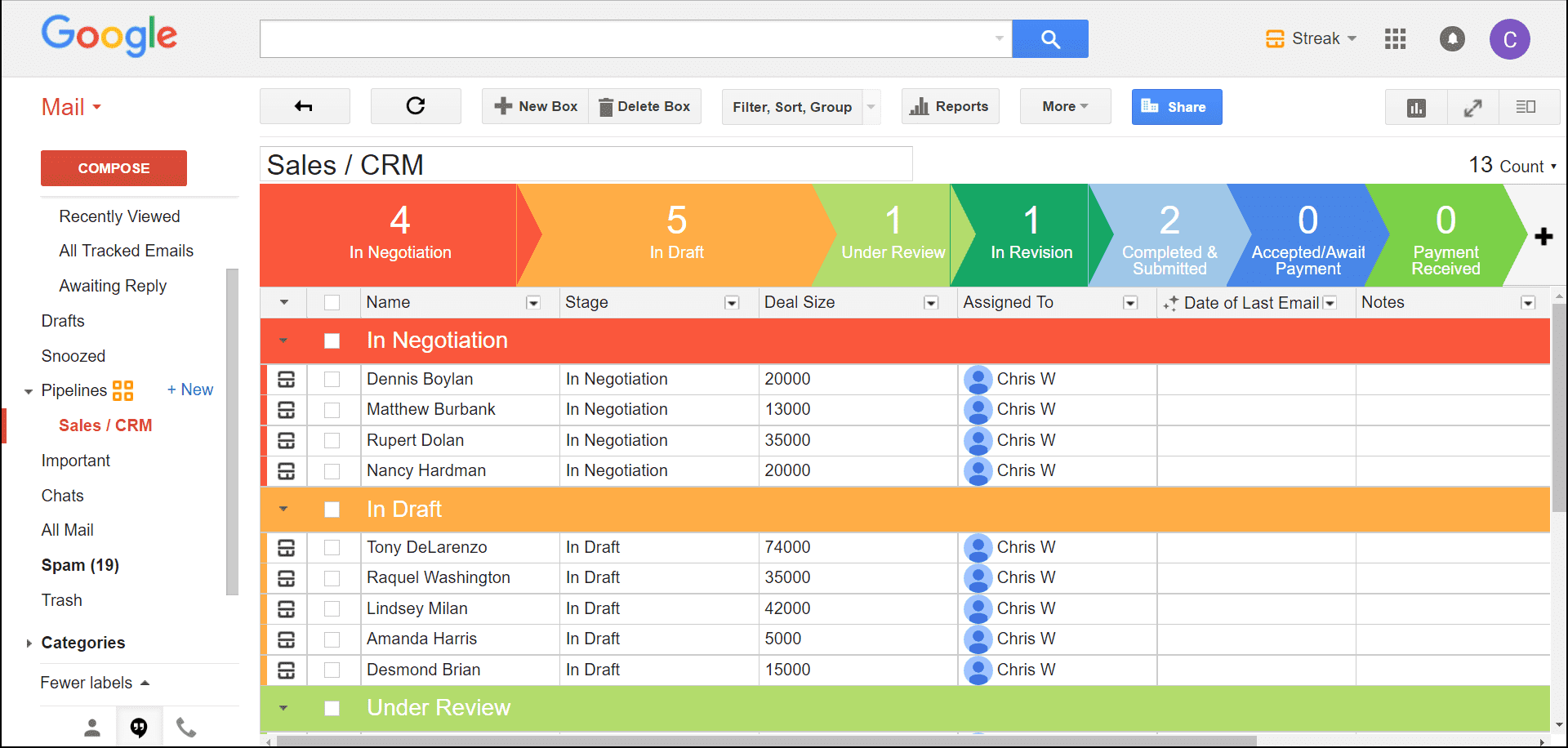لقطة شاشة Streak CRM