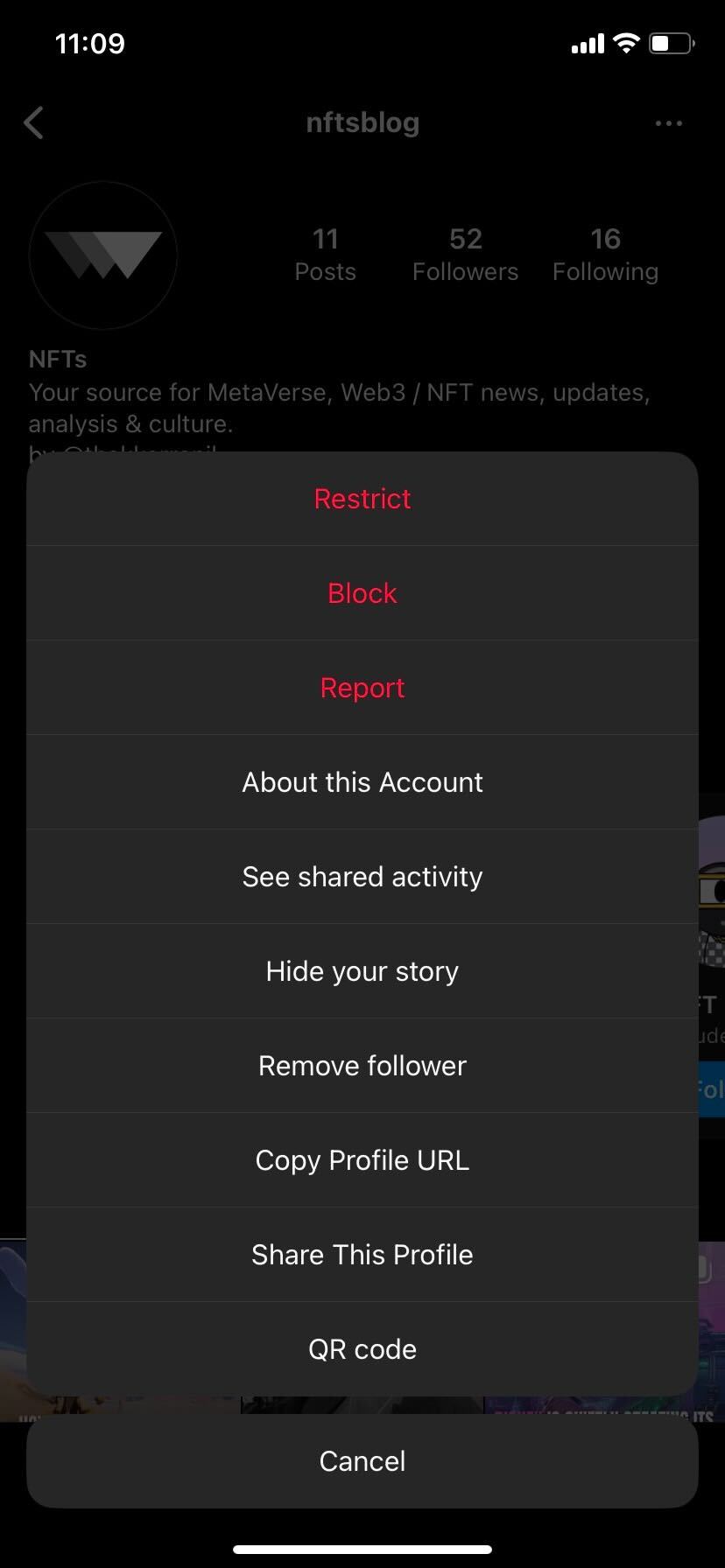 Opção de remover seguidor do Instagram