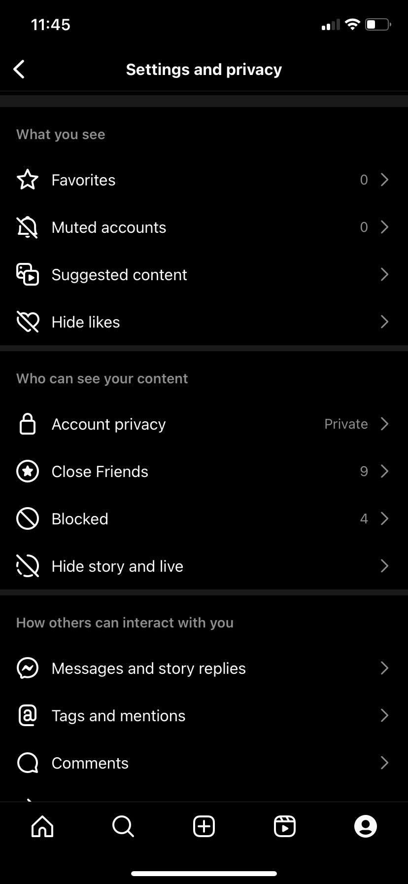 Instagram 계정 개인 정보 보호 옵션