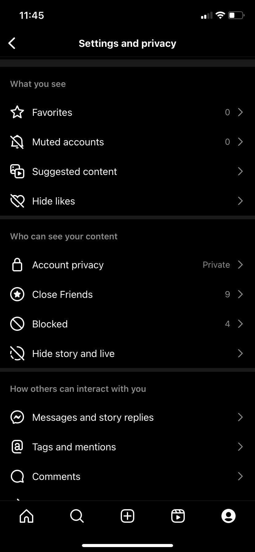 Option de confidentialité du compte Instagram