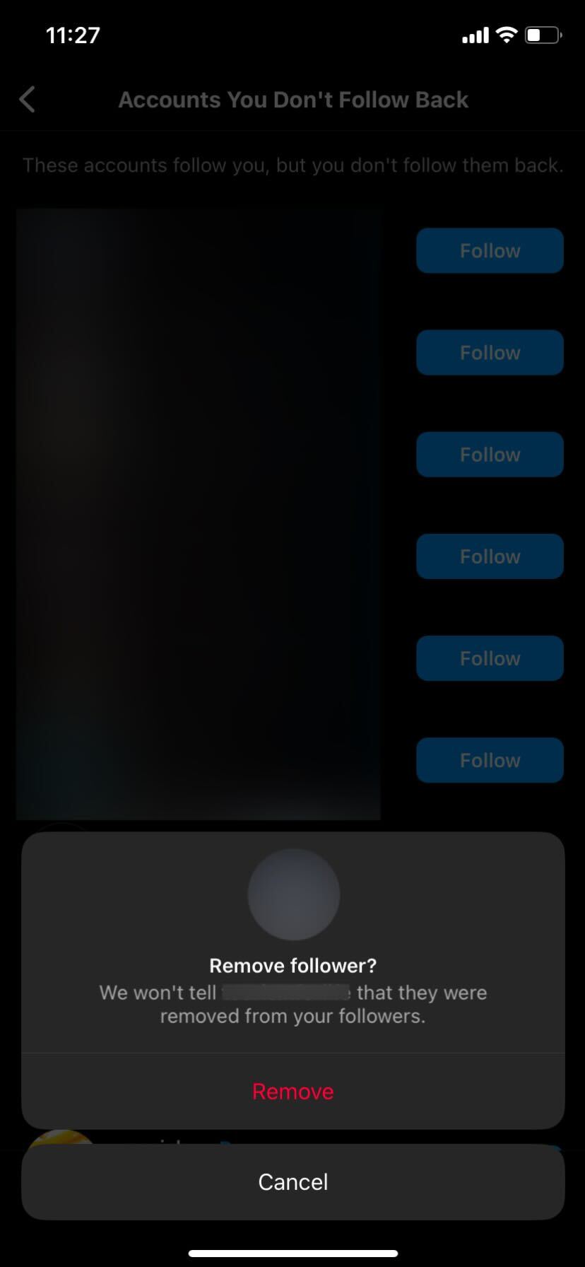Instagram Remover seguidor da lista de seguidores