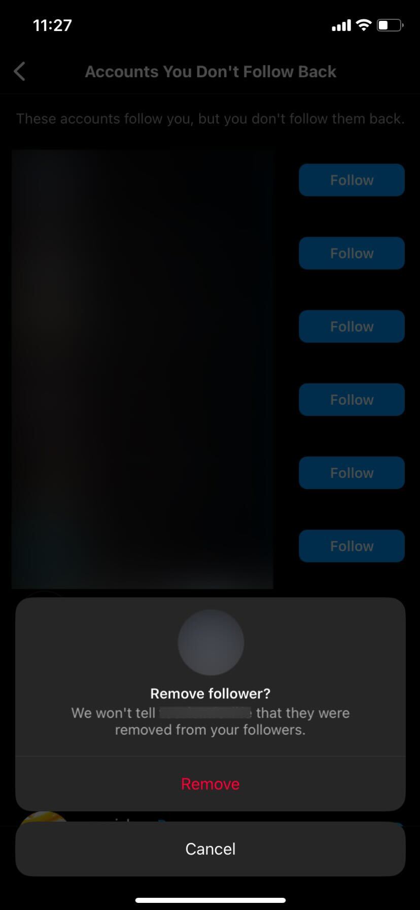 Instagram Remover seguidor da lista de seguidores