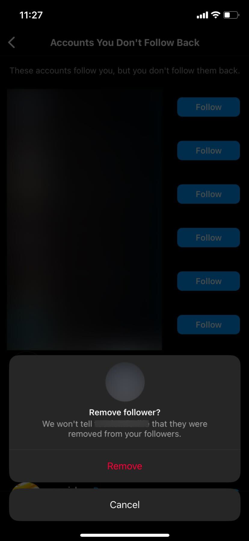 Instagram Rimuovi follower dall'elenco dei follower