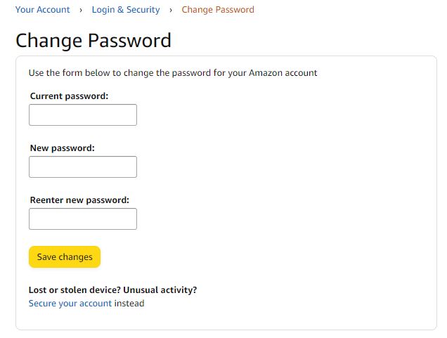 アマゾンのパスワード変更