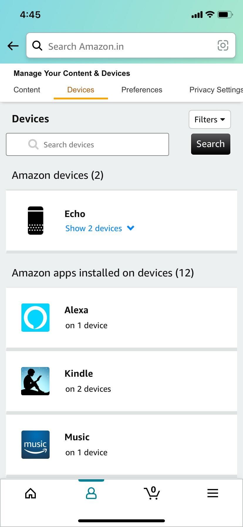 Option Appareils de l’application Amazon