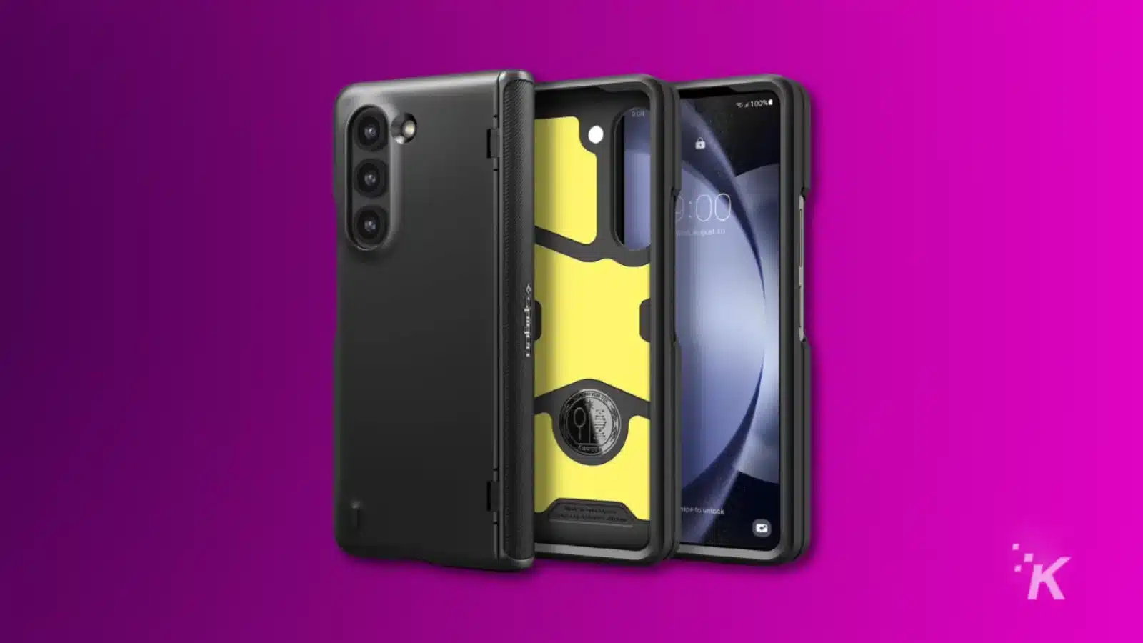 Spigen slim armor pro case for galaxy z fold 5 on a purple background