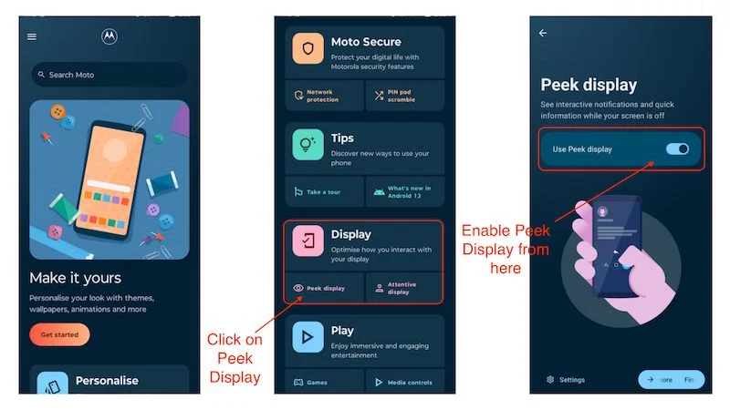 enabling peek display