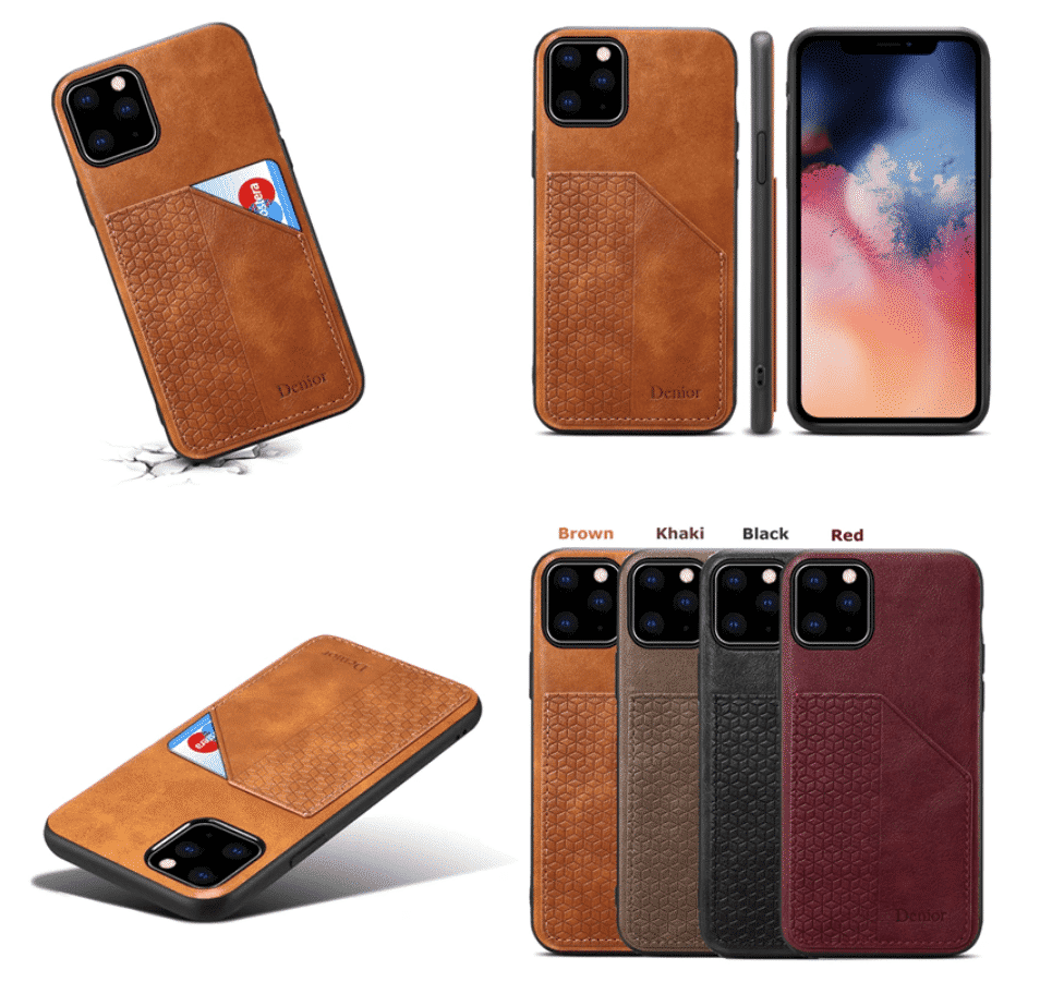 Estuche de cuero de lujo con tarjetero para iPhone 11