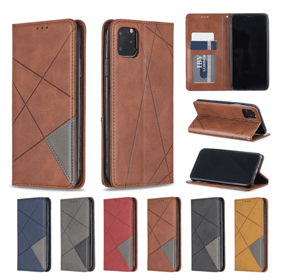 Estuche tipo billetera de cuero con tapa de lujo para iPhone 11