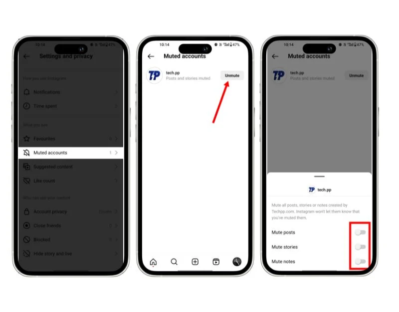 instagram unmute accounts from the settings
