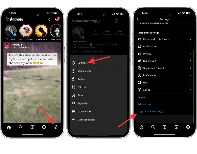 how to logout of instagram account