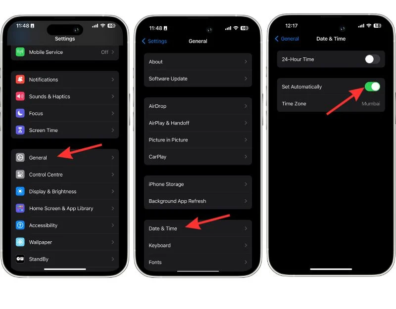 how to set automatic date and time on iphone
