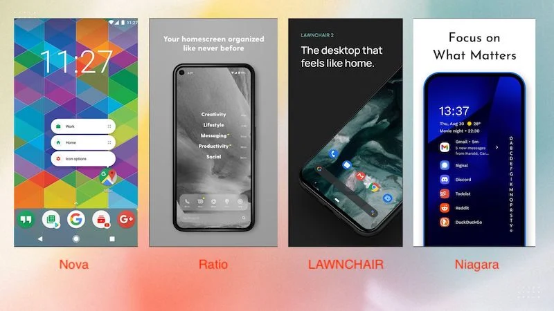 screenshots of popular android launchers that are mentioned in the article