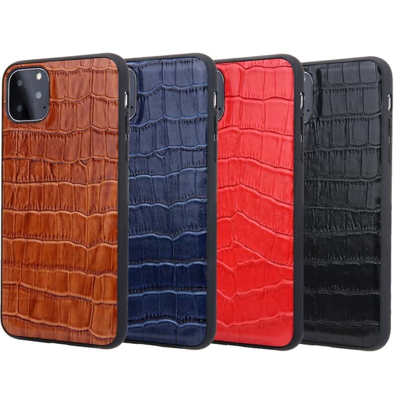 Estuche estilo cocodrilo de cuero genuino Solque para iPhone 11