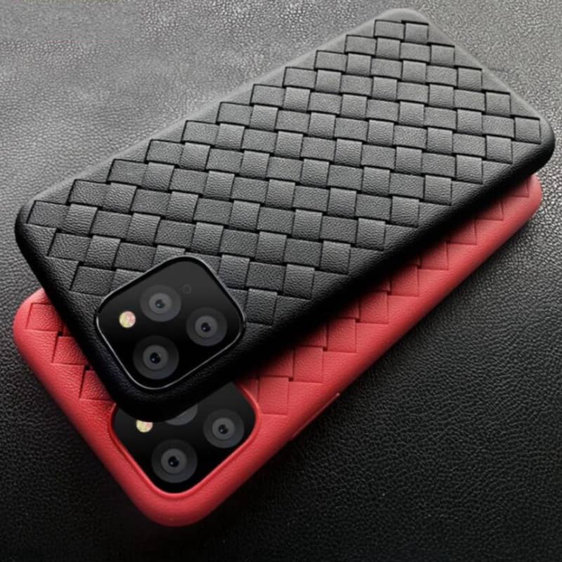 Étuis en TPU à motif de cuir tissé pour iPhone 11