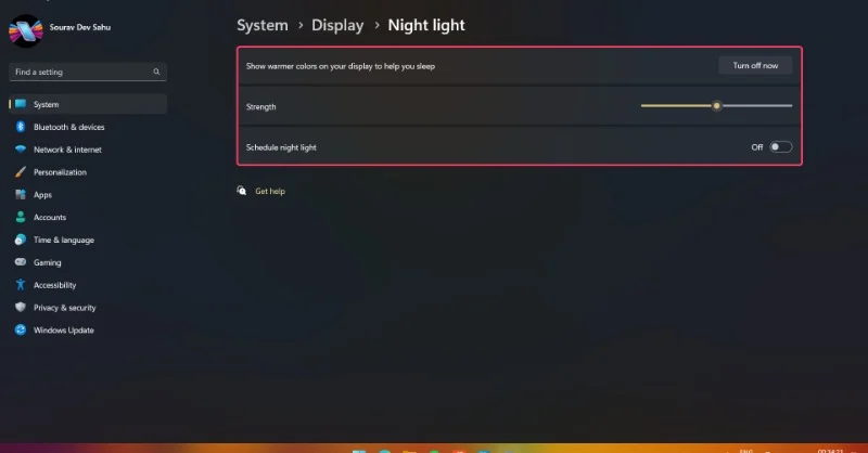 night light settings