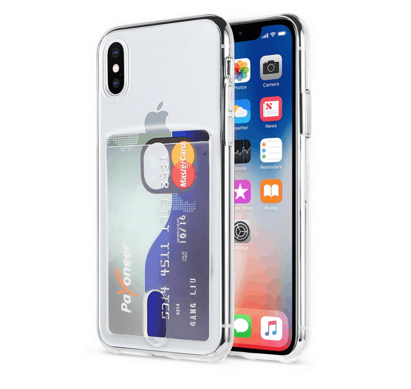 iPhone 11 Pro için Şeffaf Yumuşak TPU Kart Tutucu Kılıf