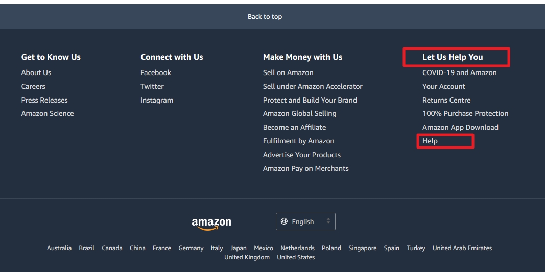 Links de ajuda da Amazon