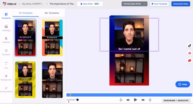 Vidyo.ai 软件截图。