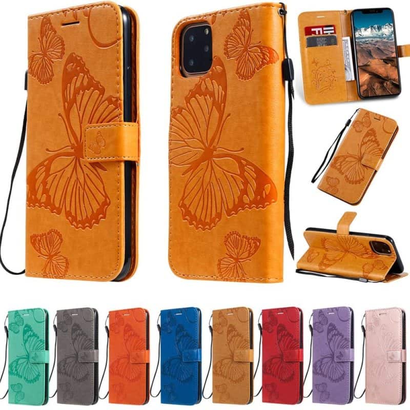 حافظة بناتي من الجلد على شكل فراشة لهواتف iPhone 11 و iPhone 11 Pro و iPhone 11 Pro Max