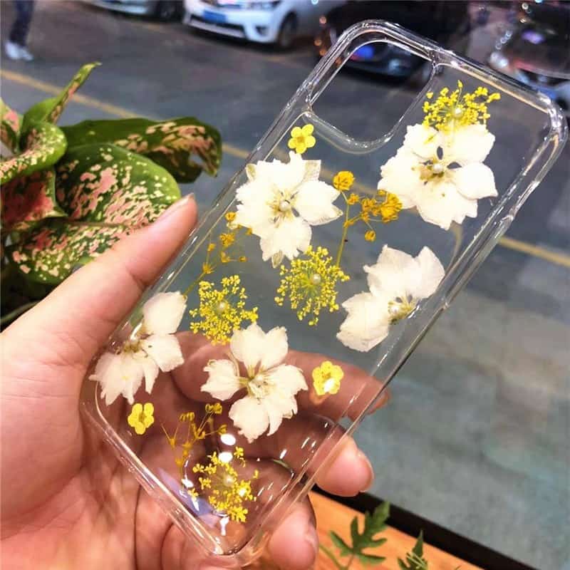 Capa de TPU transparente de flores secas reais para iPhone 11, iPhone 11 Pro e iPhone 11 Pro Max