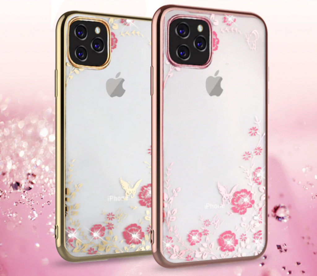 iPhone 11, iPhone 11 Pro ve iPhone 11 Pro Max için Glitter Diamond Flower Şeffaf Yumuşak Silikon Kılıf