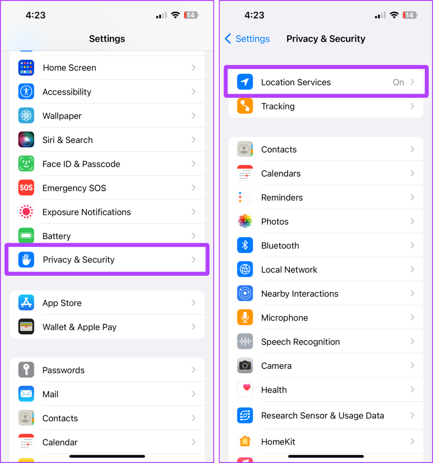 privacy & security settings iphone