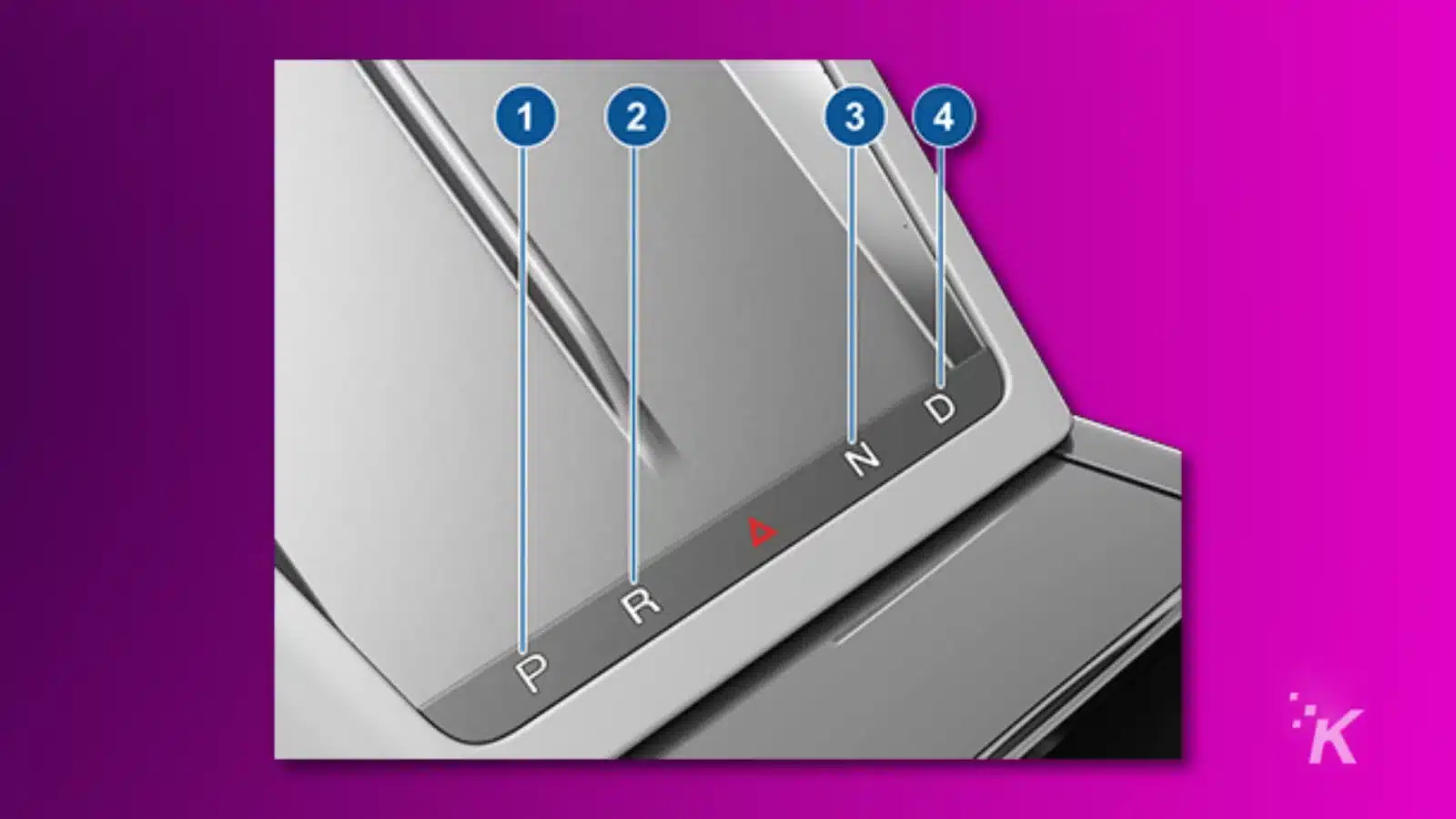 テスラをニュートラルにする方法 An illustration of a tesla center console showing where the gear shifting pads are