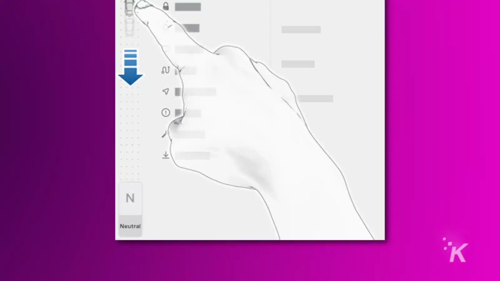 テスラをニュートラルにする方法 Illustration of a tesla dashboard screen showing the button for neutral gear